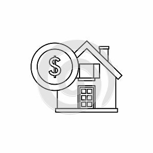 House and dollar sign icon, outline style