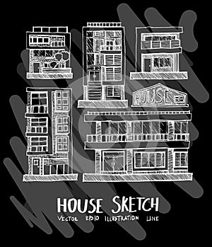 House doodle illustration wallpaper background line sketch style set on chalkboard eps10