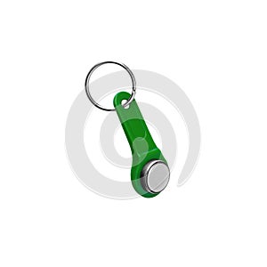 House door lock magnetic key on ring on white background isolated close up, single plastic electronic intercom key, one key