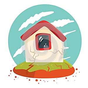 house in earthquake. Vector illustration decorative design