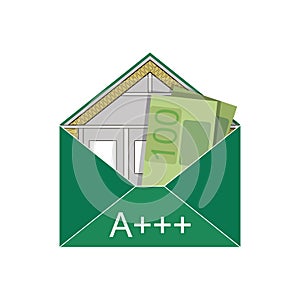 House Eco Green Building Envelope Energy Efficiency symbolic allegorical image logo icon Cost Level