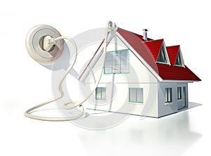 House with electric cable, plug and socket.