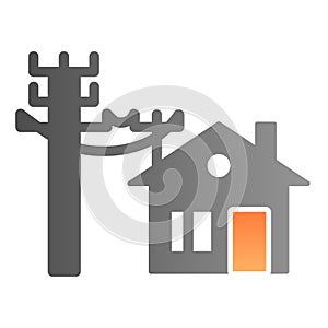 House electrification flat icon. Electricity and home color icons in trendy flat style. Electric cords and house