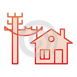 House electrification flat icon. Electricity and home red icons in trendy flat style. Electric cords and house gradient