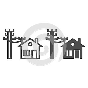 House electrification line and glyph icon. Electricity and home vector illustration isolated on white. Electric cords