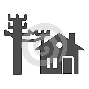 House electrification solid icon. Electricity and home vector illustration isolated on white. Electric cords and house
