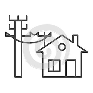 House electrification thin line icon. Electricity and home vector illustration isolated on white. Electric cords and