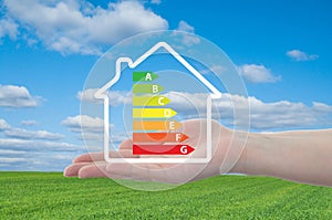 House and energy efficiency graph on hand