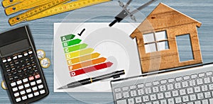 House Energy Efficiency Rating - Small Wooden Model House on Desk