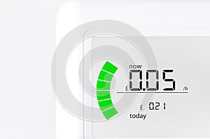 House energy meter showing the cost per for electr
