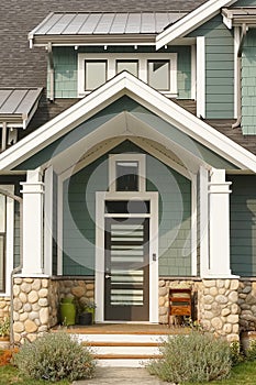 House Entrance Exterior Door Home Green Siding