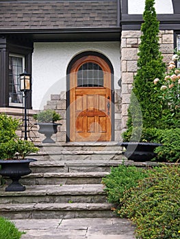 House entrance with flagstone steps photo