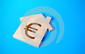 House with a euro symbol. Solving housing problems, deciding buy or rent real estate. Cost estimate. Search for options, choice of