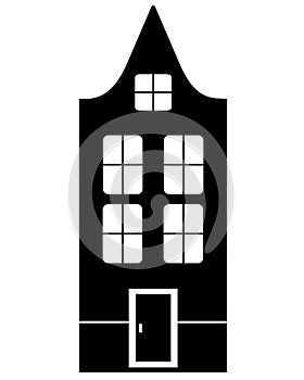 House, European urban architecture. Black silhouette of a house for a logo or pictogram. Old european house - silhouette for icon