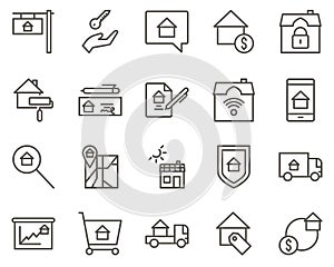 house, exchange, house, money set vector icons. Real estate icon set. Simple Set of Real Estate Related Vector Line Icons.