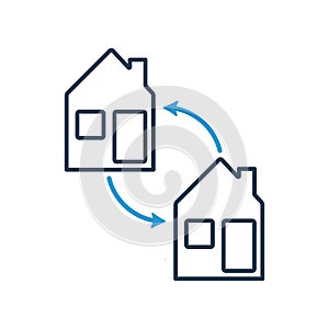 House exchange line icon. Barter of real estate property. Transaction concept. Swap and house line icon. Vector