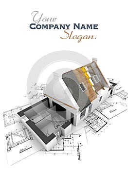 House with exposed roof layers and plans