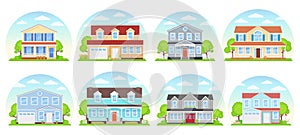 House exterior front view. Vector illustration. Flat design