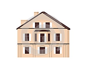 House exterior. Mansion building with windows. Residential construction facade, front view. Home architecture, real