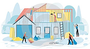 House exterior and roof construction activity vector