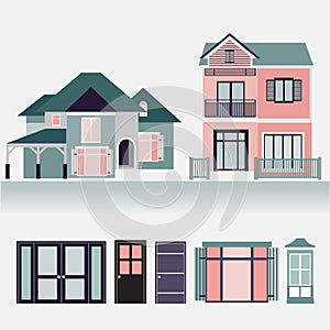 House exterior set icons vector illustration