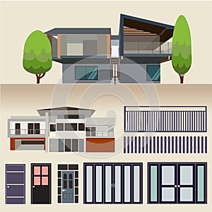House exterior set icons vector illustration