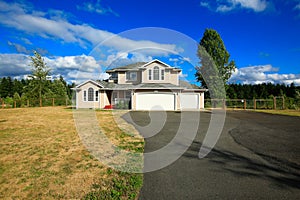 House exterior with two car garage and driveway