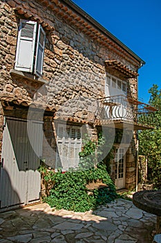 House facade in alley at the village of Sillans-la-Cascade