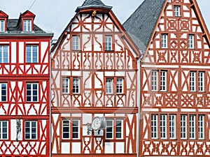 House facade with brown and red half-timbering in Trier Germany