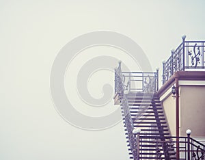 House facade in a fog. Autumn weather