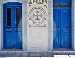 House facade at Pyrgi village, Chios island, Greece