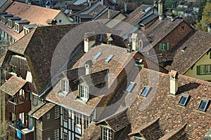 House facades and tiled roofs in the city centre, Bern, Canton Bern