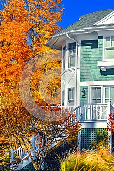 House with Fall Colored Foliage