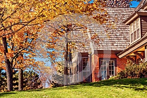 House with Fall Colored Foliage