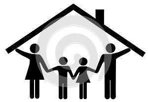 House family parents and children under home roof photo