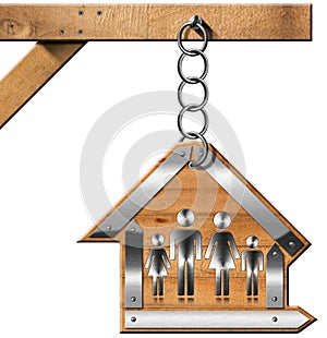 House with Family - Sign with Chain