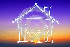 House, family with two children - buy, sale, insurance concept