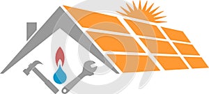 House, faucet, flame, solar, plumber logo, tools logo, plumber icon, logo