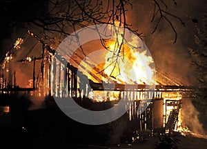 House in fire close up