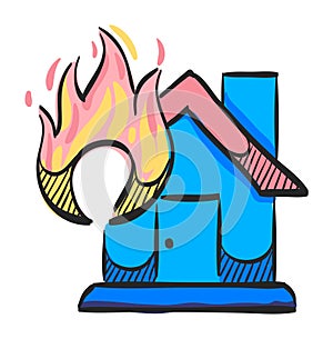 House fire icon in color drawing