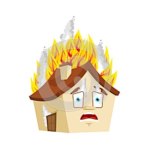 House Fire isolated. burning Home Cartoon Style. Building panicked Vector photo