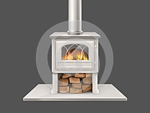 House fireplace with burning firewood vector