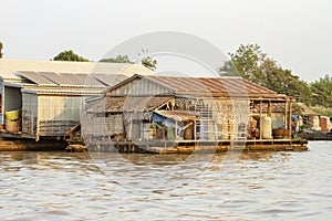 House in floating fishing village of Tonle Sap River in Cambodia