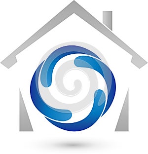 House and Four Drops, Real Estate and Installer Logo