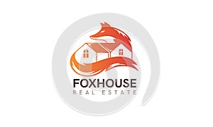 House fox logo concept. Beautiful real estate branding template. Simple modern design. Red, orange color. Isolated on a white
