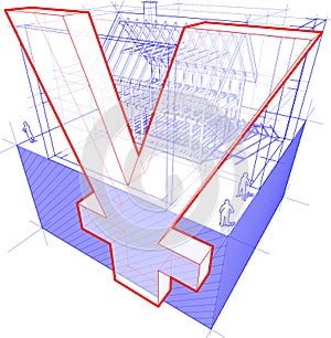House framework with dimensions and yen or yuan sign diagram