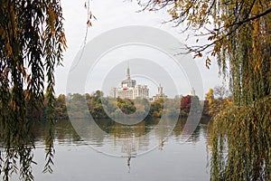 House of Free Press Casa Presei Libere and Herastrau Park, autumn season