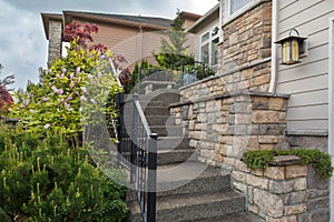 House Front Cultured Stone Work Siding and Stair photo