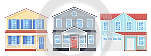 House front view. Vector. Home facade in flat design. Townhouse building exterior. Cartoon illustration