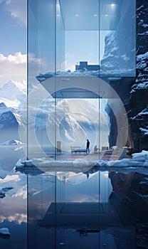 A house of the future built in an iceberg in Anarctica. Future living: innovative house within antarctic iceberg -